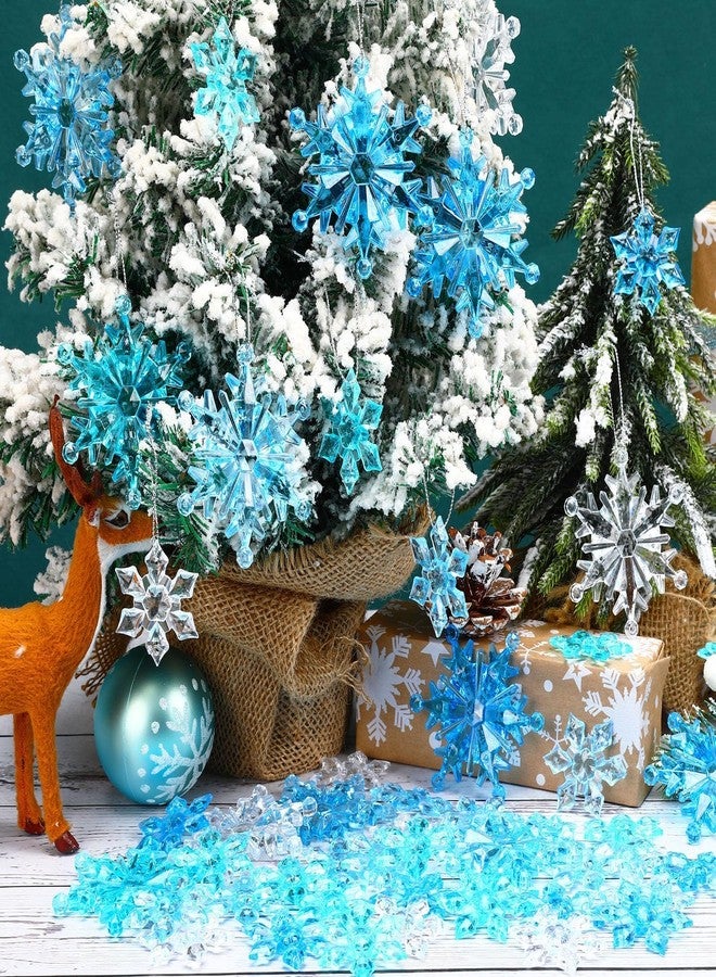 BOARDFEB 60Pcs Winter Snowflake Ornaments, Winter 3D Translucent Snowflake Hanging Ornaments for Christmas Tree Crystal Gems Pendants with Rope for Holiday Party Vase Filler (Blue) - Image 5